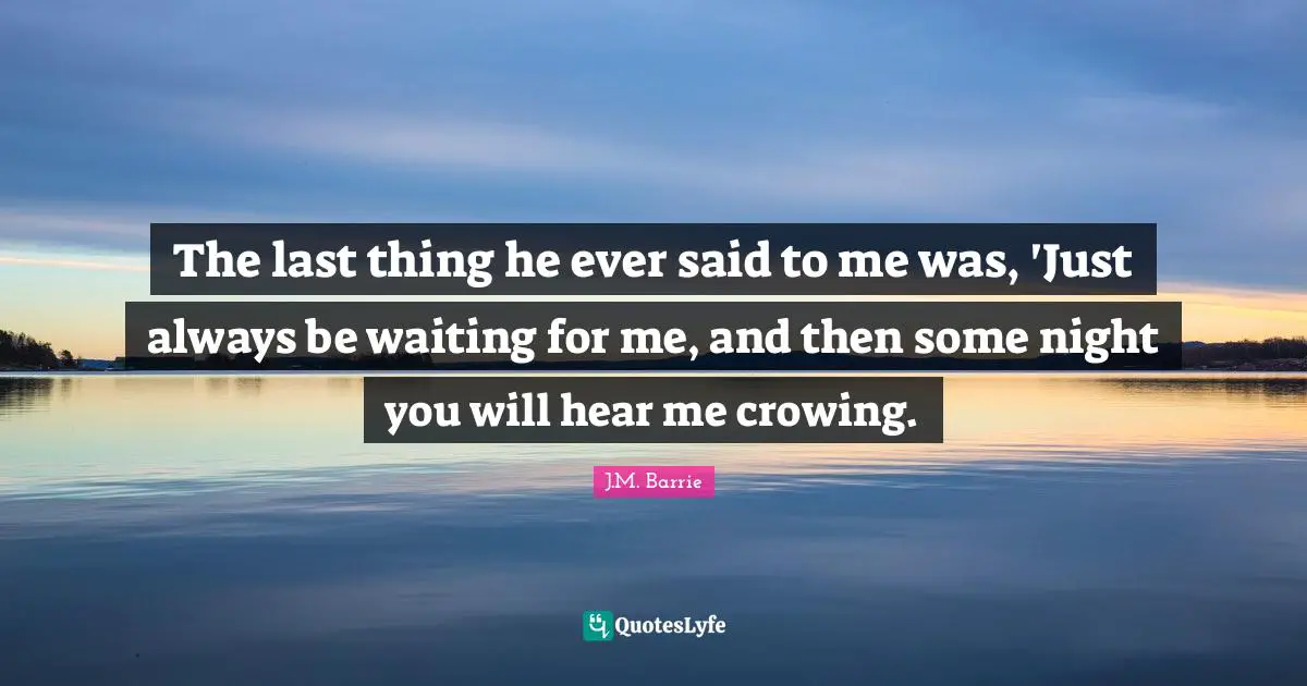 Classics Quotes: "The last thing he ever said to me was, 'Just always be waiting for me, and then some night you will hear me crowing."