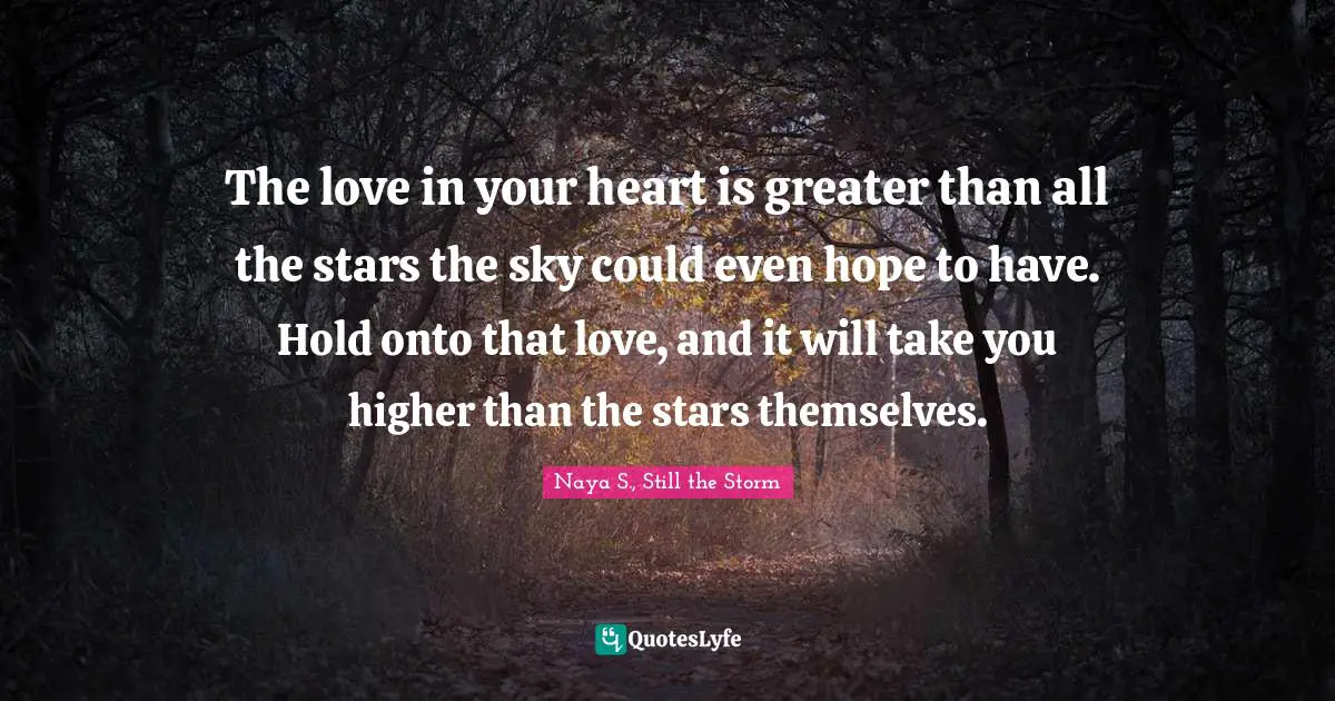 The love in your heart is greater than all the stars the sky could even hope to have. Hold onto that love, and it will take you higher than the stars themselves.