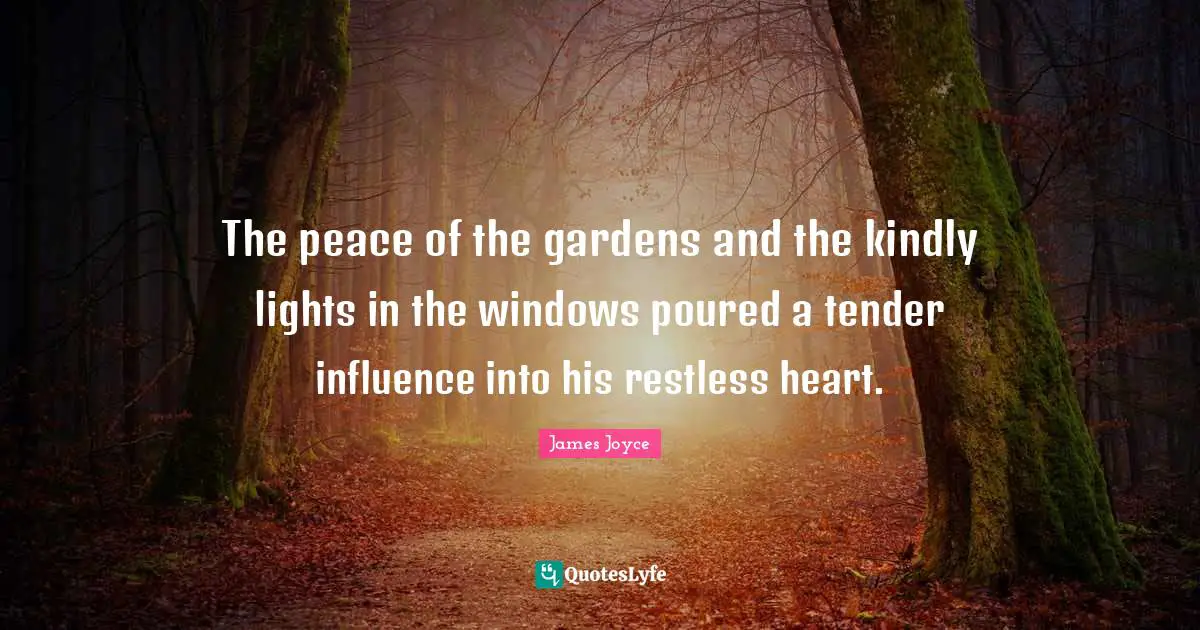 The peace of the gardens and the kindly lights in the windows poured a tender influence into his restless heart.