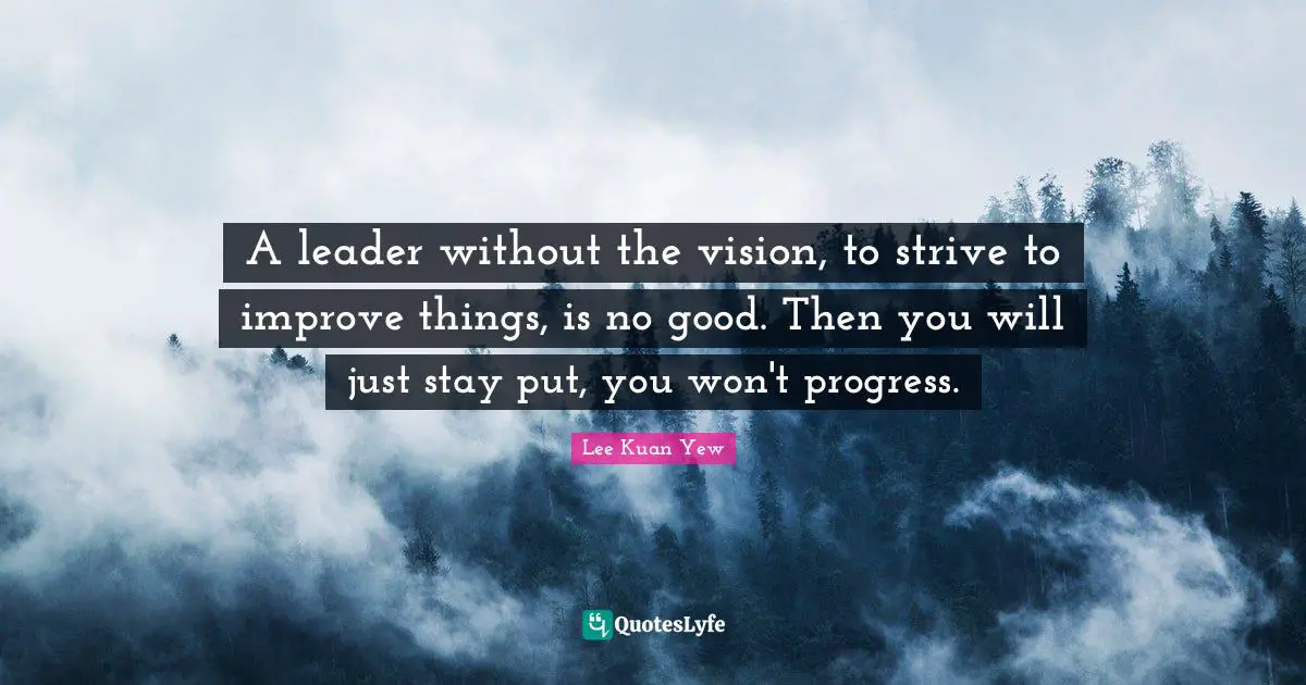A leader without the vision, to strive to improve things, is no good. Then you will just stay put, you won't progress.