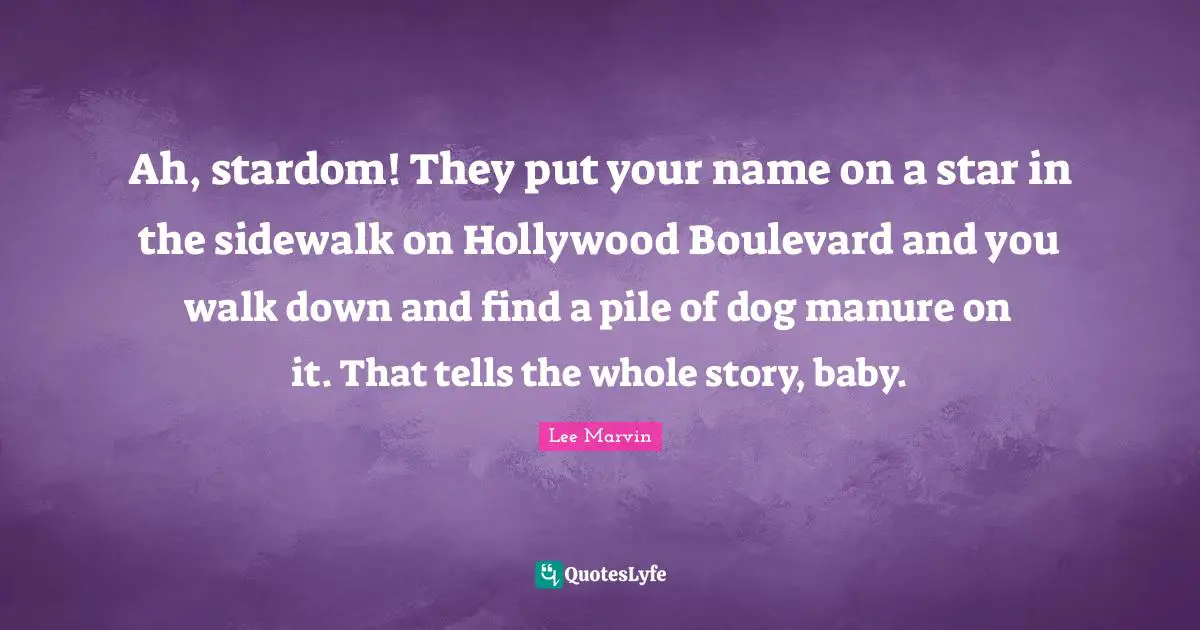 Ah, stardom! They put your name on a star in the sidewalk on Hollywood Boulevard and you walk down and find a pile of dog manure on it. That tells the whole story, baby.