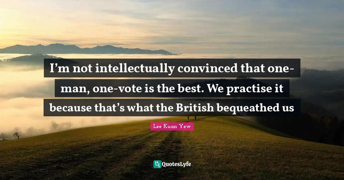 I’m not intellectually convinced that one-man, one-vote is the best. We practise it because that’s what the British bequeathed us