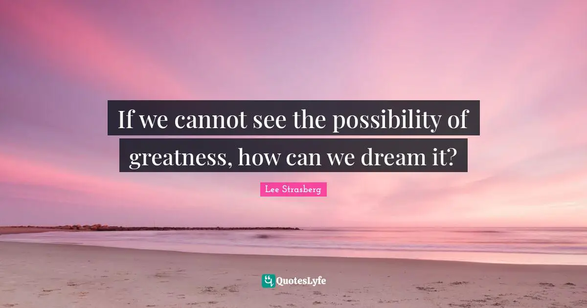 If we cannot see the possibility of greatness, how can we dream it?