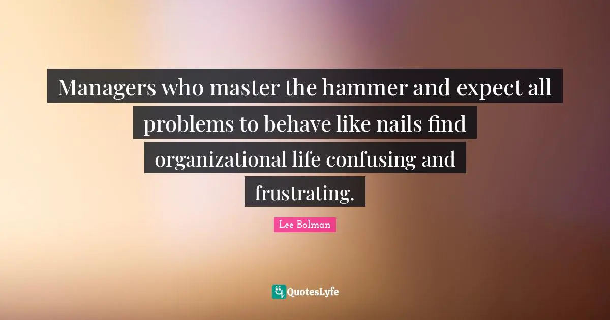 Managers who master the hammer and expect all problems to behave like nails find organizational life confusing and frustrating.