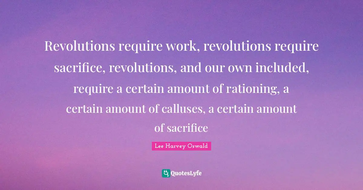 Revolutions require work, revolutions require sacrifice, revolutions, and our own included, require a certain amount of rationing, a certain amount of calluses, a certain amount of sacrifice