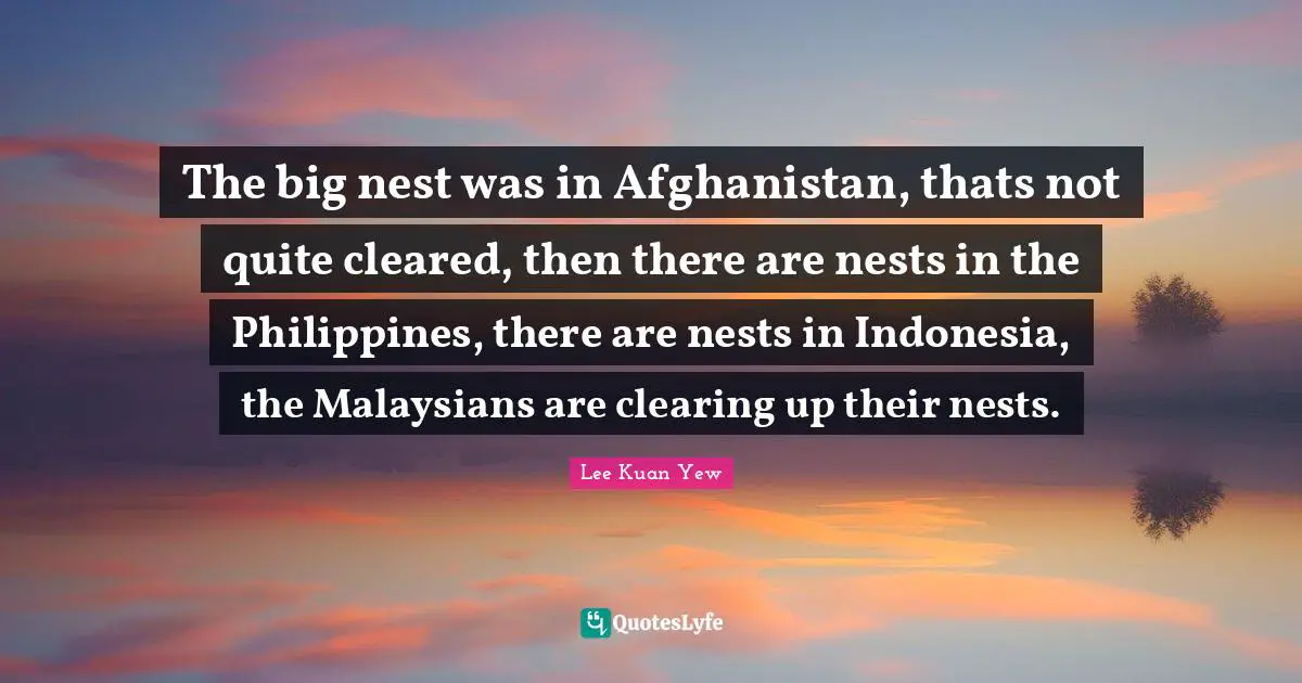 Nests Quotes: "The big nest was in Afghanistan, thats not quite cleared, then there are nests in the Philippines, there are nests in Indonesia, the Malaysians are clearing up their nests."