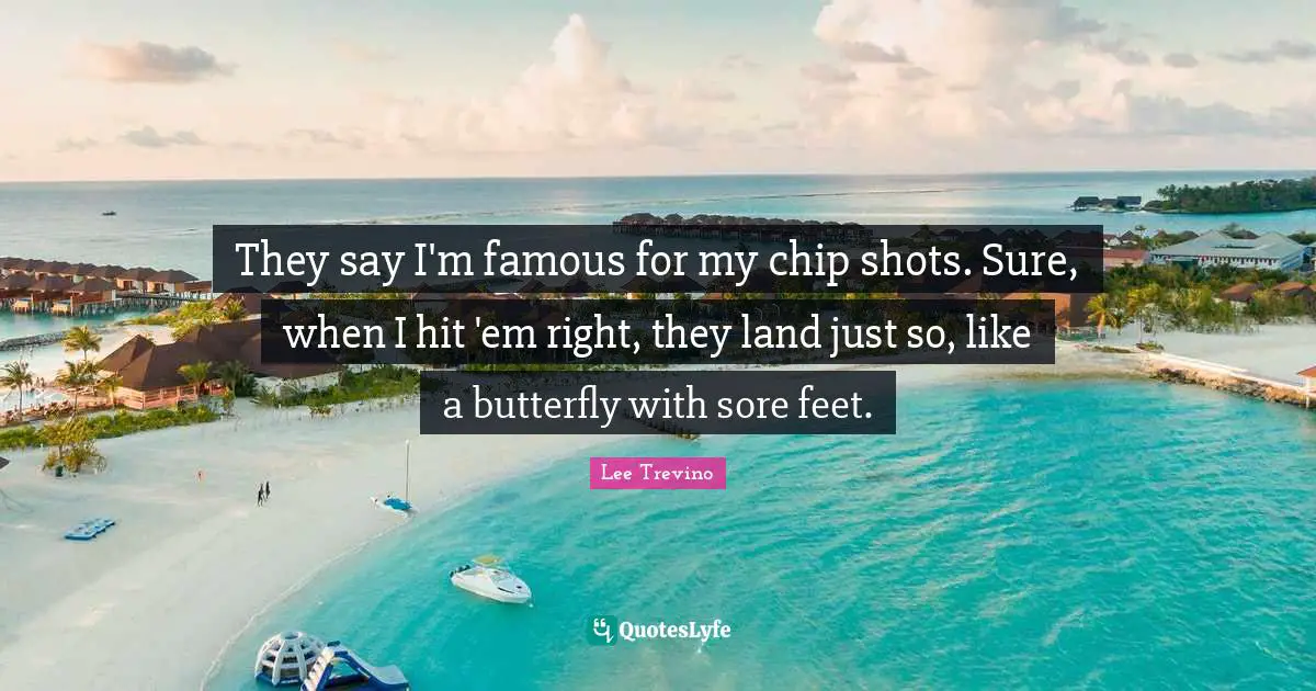 They say I'm famous for my chip shots. Sure, when I hit 'em right, they land just so, like a butterfly with sore feet.