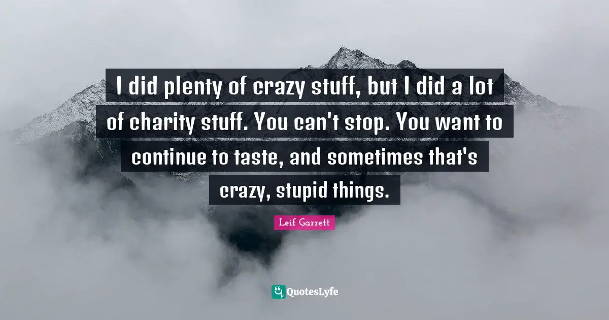 I did plenty of crazy stuff, but I did a lot of charity stuff. You can't stop. You want to continue to taste, and sometimes that's crazy, stupid things.