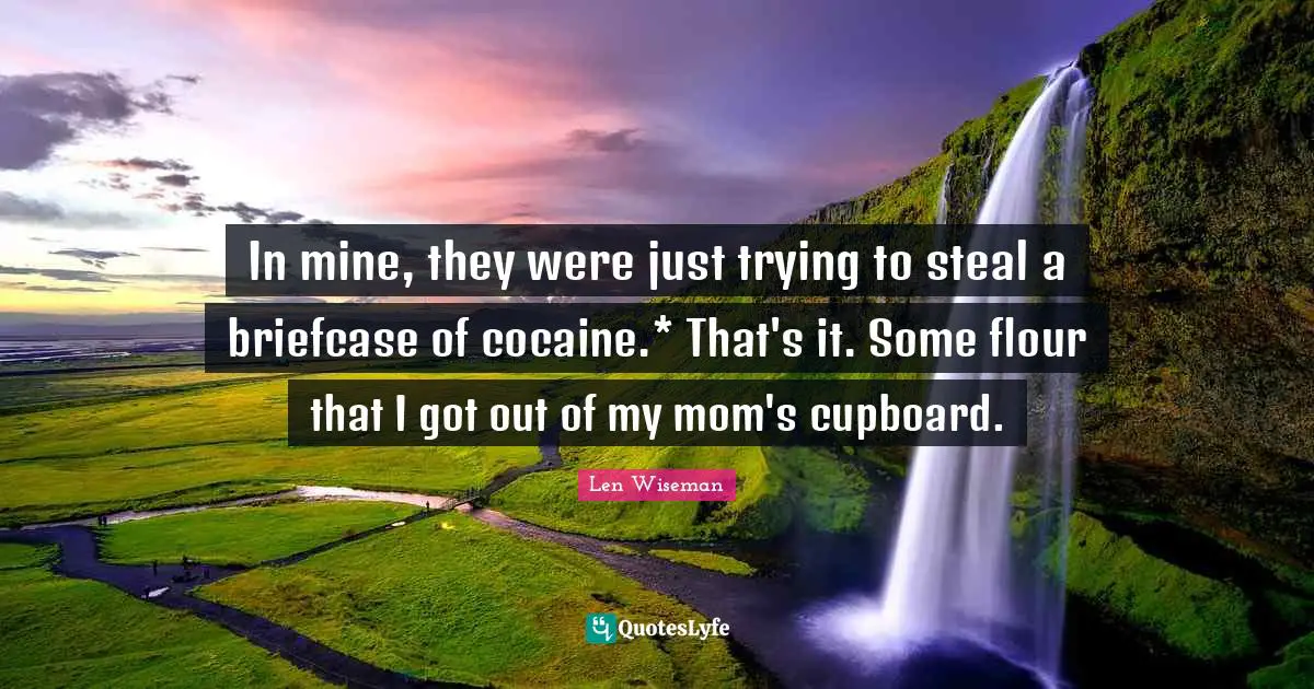 In mine, they were just trying to steal a briefcase of cocaine.* That's it. Some flour that I got out of my mom's cupboard.