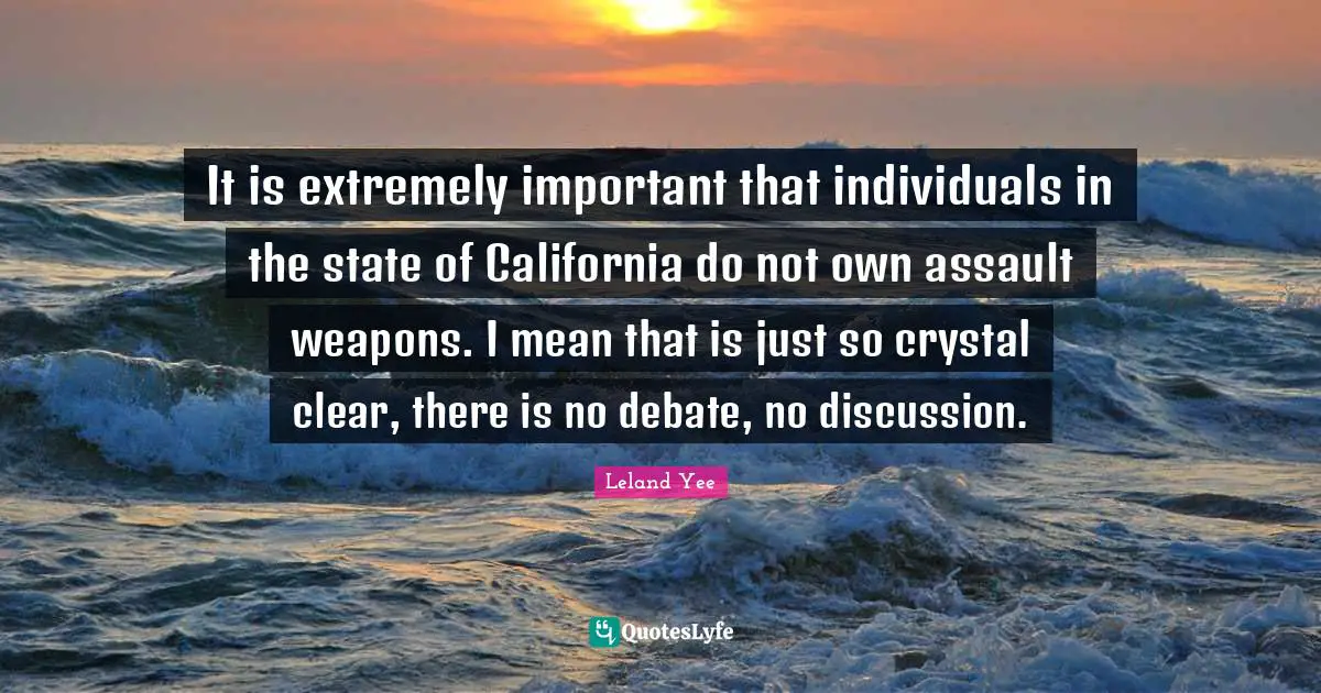 Debate Quotes: "It is extremely important that individuals in the state of California do not own assault weapons. I mean that is just so crystal clear, there is no debate, no discussion."