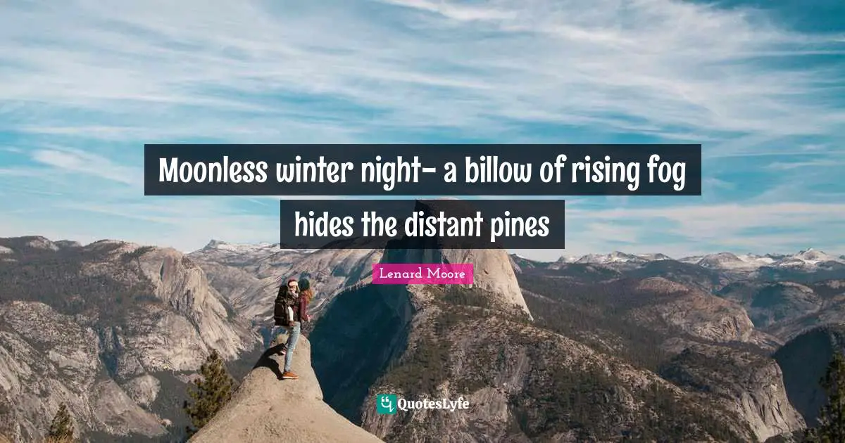 Moonless winter night- a billow of rising fog hides the distant pines