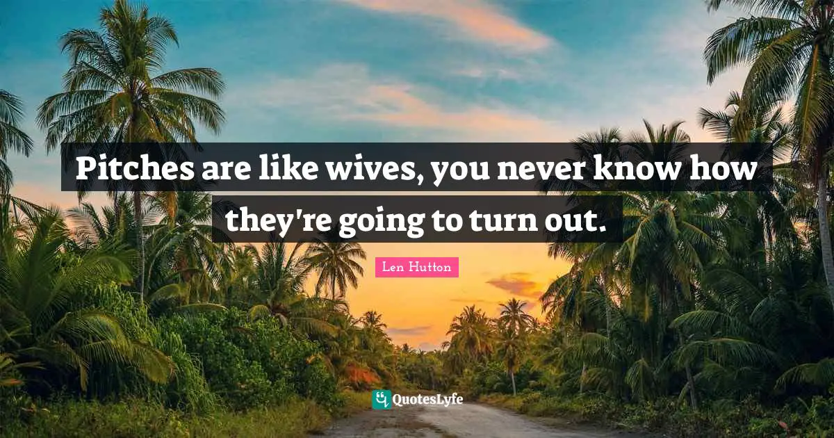 Pitches are like wives, you never know how they're going to turn out.