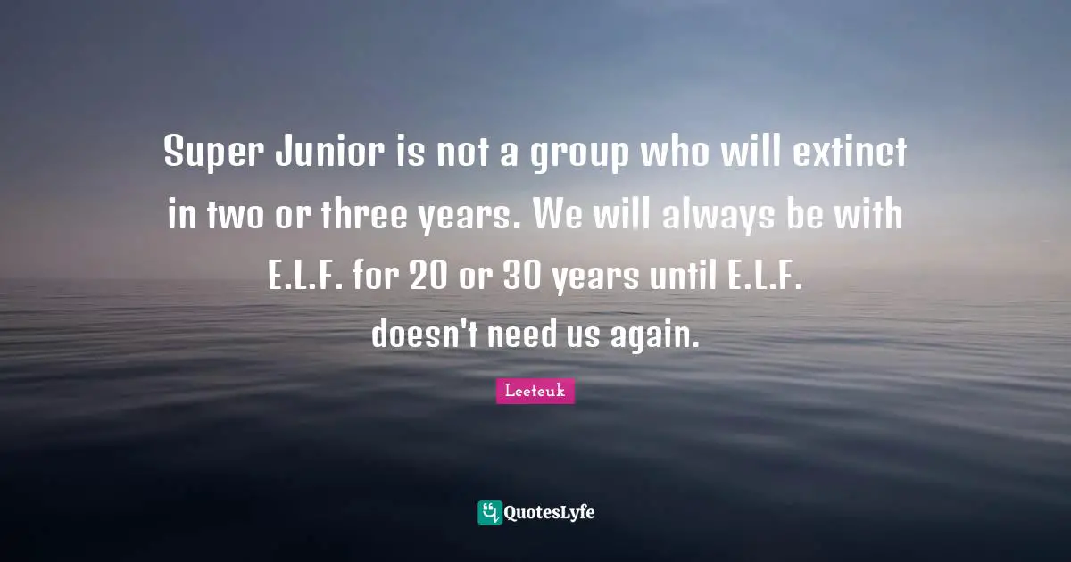 Super Junior is not a group who will extinct in two or three years. We will always be with E.L.F. for 20 or 30 years until E.L.F. doesn't need us again.