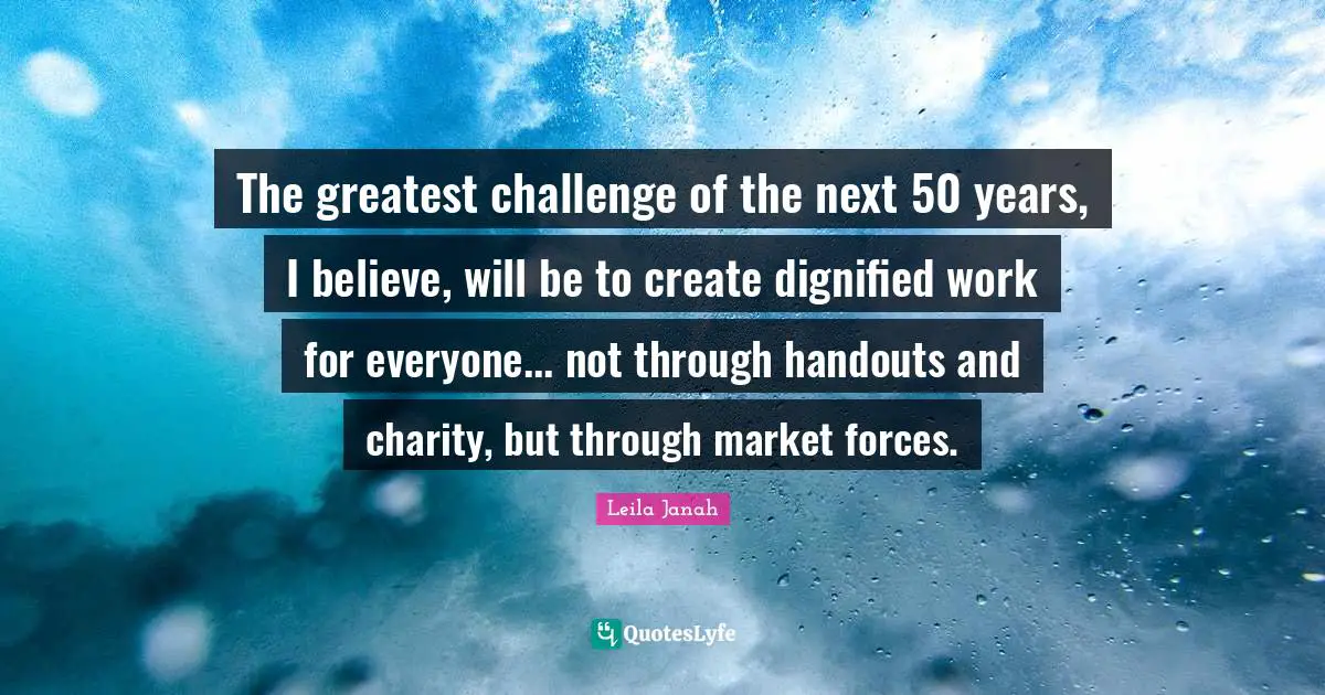 The greatest challenge of the next 50 years, I believe, will be to create dignified work for everyone... not through handouts and charity, but through market forces.