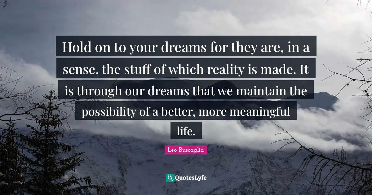 Hold on to your dreams for they are, in a sense, the stuff of which reality is made. It is through our dreams that we maintain the possibility of a better, more meaningful life.