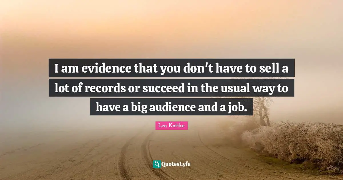 I am evidence that you don't have to sell a lot of records or succeed in the usual way to have a big audience and a job.
