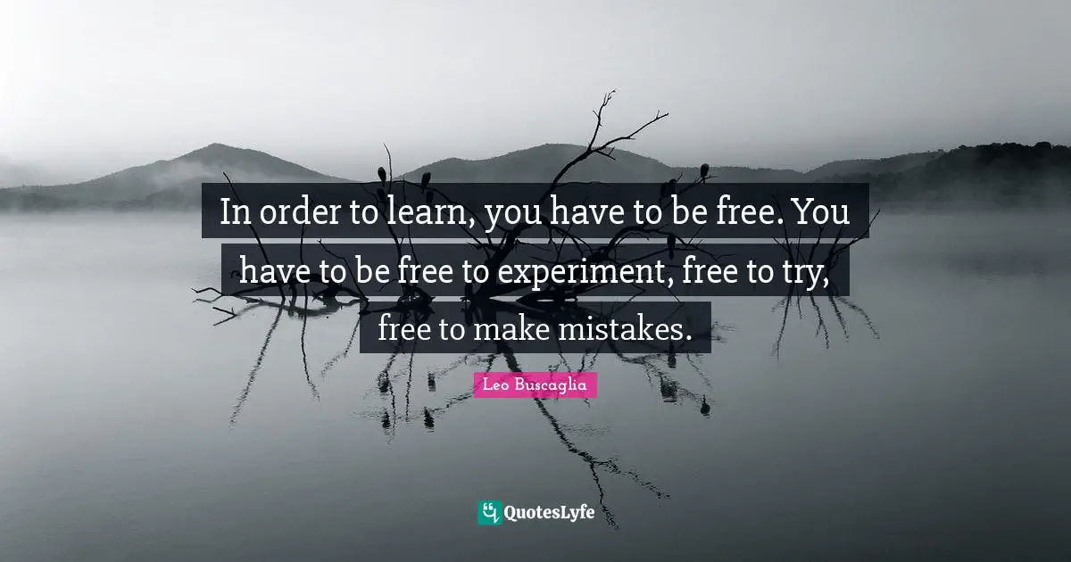 In order to learn, you have to be free. You have to be free to experiment, free to try, free to make mistakes.