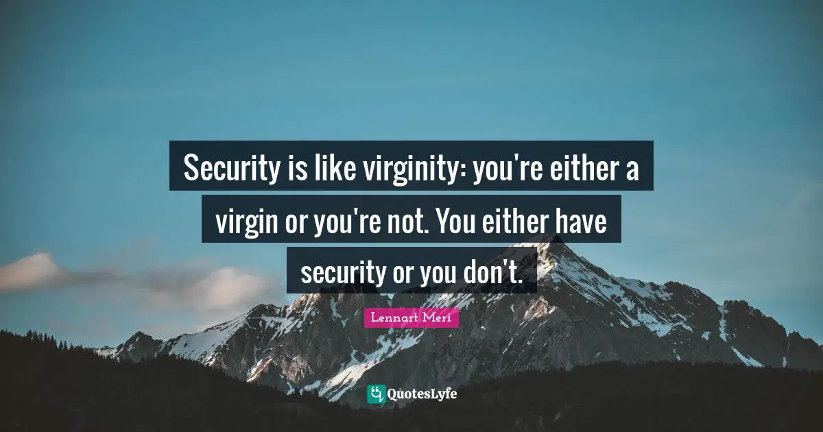 Security is like virginity: you're either a virgin or you're not. You either have security or you don't.