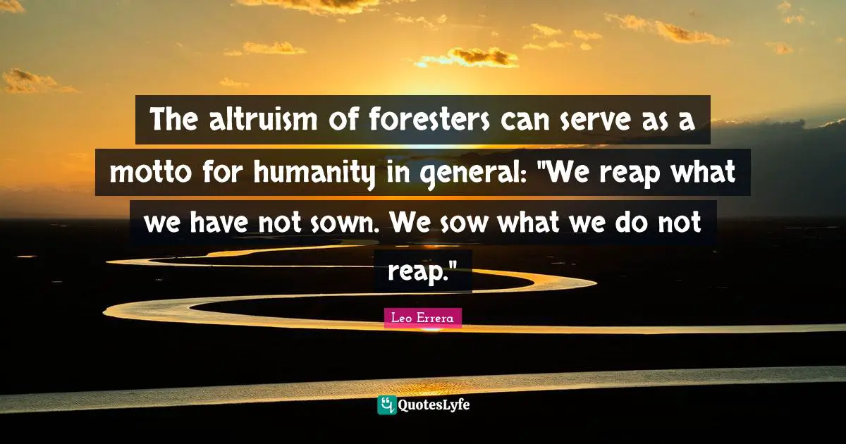 The altruism of foresters can serve as a motto for humanity in general: "We reap what we have not sown. We sow what we do not reap."