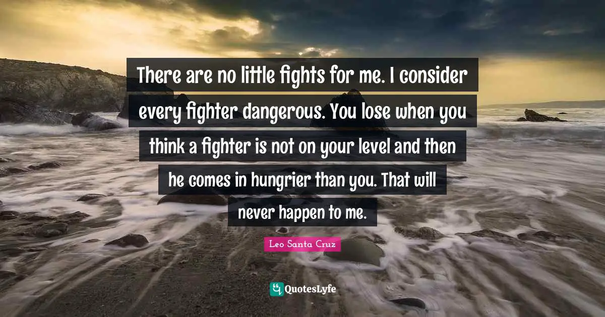 There are no little fights for me. I consider every fighter dangerous. You lose when you think a fighter is not on your level and then he comes in hungrier than you. That will never happen to me.