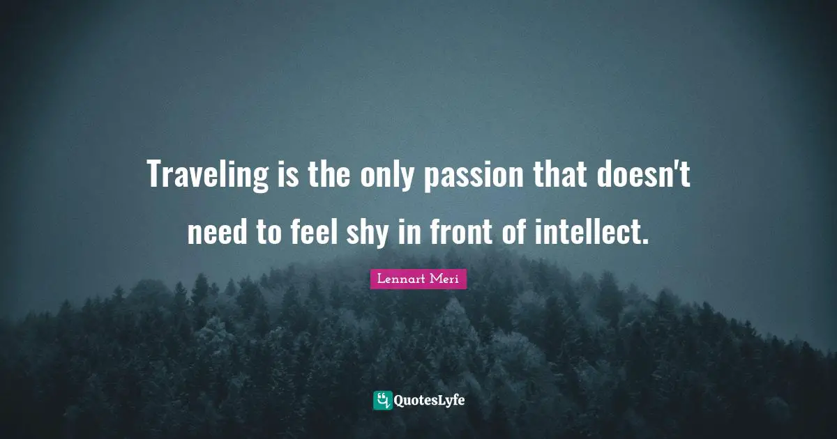 Traveling is the only passion that doesn't need to feel shy in front of intellect.