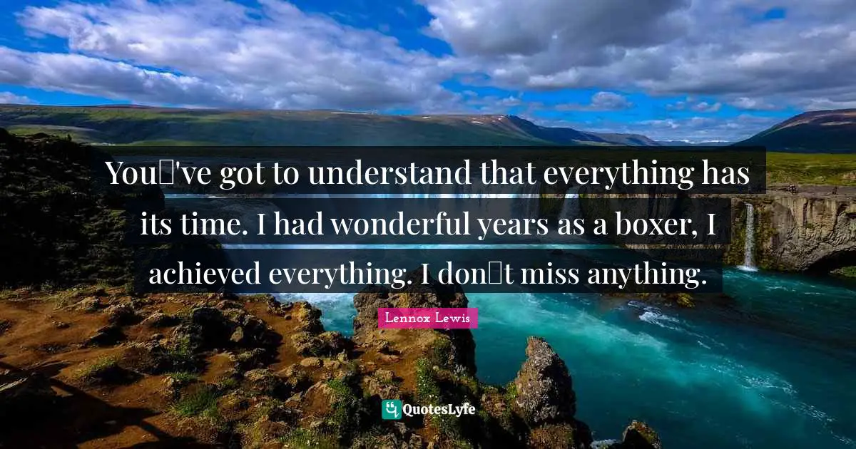 You've got to understand that everything has its time. I had wonderful years as a boxer, I achieved everything. I dont miss anything.