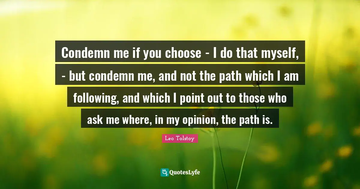 Condemn me if you choose - I do that myself, - but condemn me, and not the path which I am following, and which I point out to those who ask me where, in my opinion, the path is.
