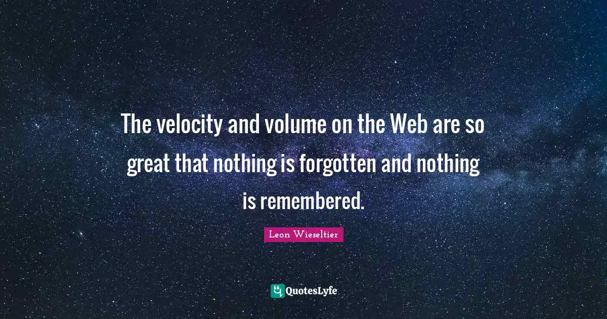 The velocity and volume on the Web are so great that nothing is forgotten and nothing is remembered.