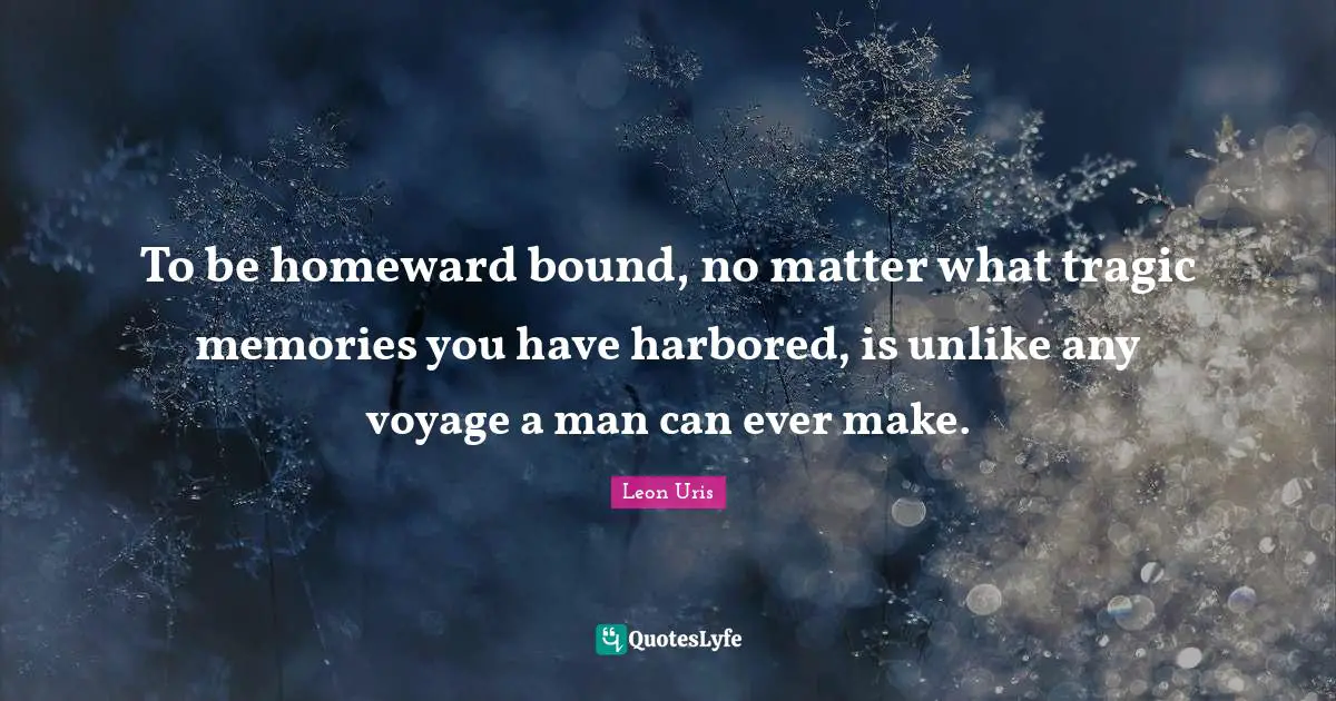 To be homeward bound, no matter what tragic memories you have harbored, is unlike any voyage a man can ever make.