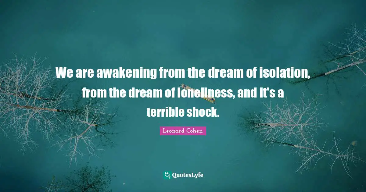 We are awakening from the dream of isolation, from the dream of loneliness, and it's a terrible shock.