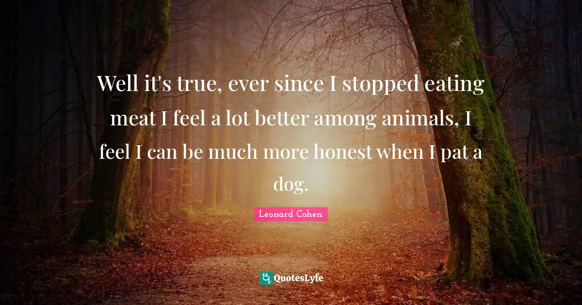 Well it's true, ever since I stopped eating meat I feel a lot better among animals, I feel I can be much more honest when I pat a dog.