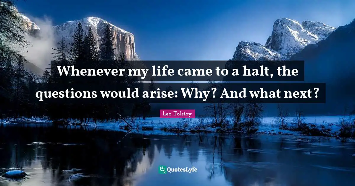 Whenever my life came to a halt, the questions would arise: Why? And what next?