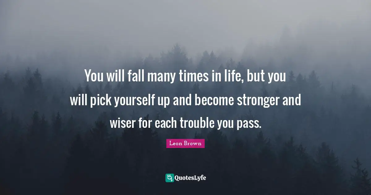 Wiser Quotes: "You will fall many times in life, but you will pick yourself up and become stronger and wiser for each trouble you pass."