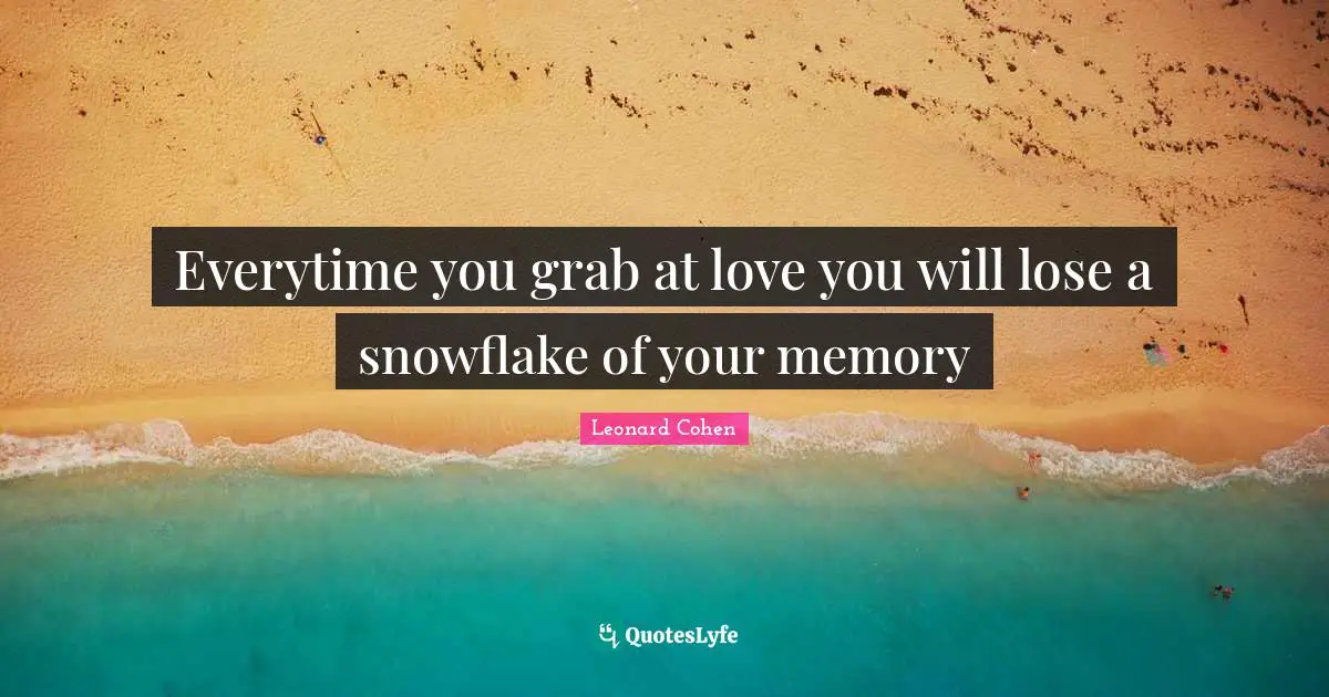 Snowflake Quotes: "Everytime you grab at love you will lose a snowflake of your memory"