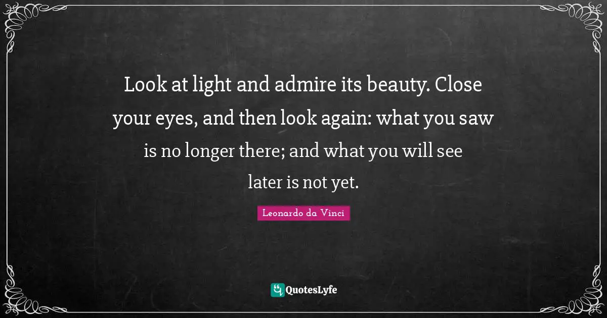 Beauty Quotes: "Look at light and admire its beauty. Close your eyes, and then look again: what you saw is no longer there; and what you will see later is not yet."
