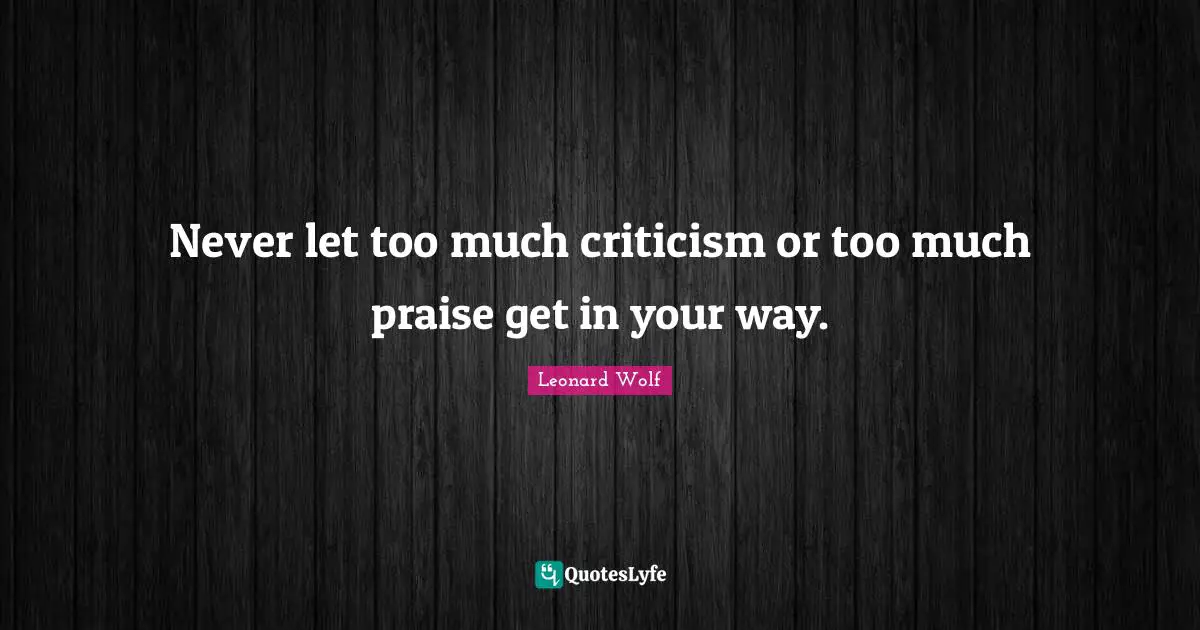 Never let too much criticism or too much praise get in your way.