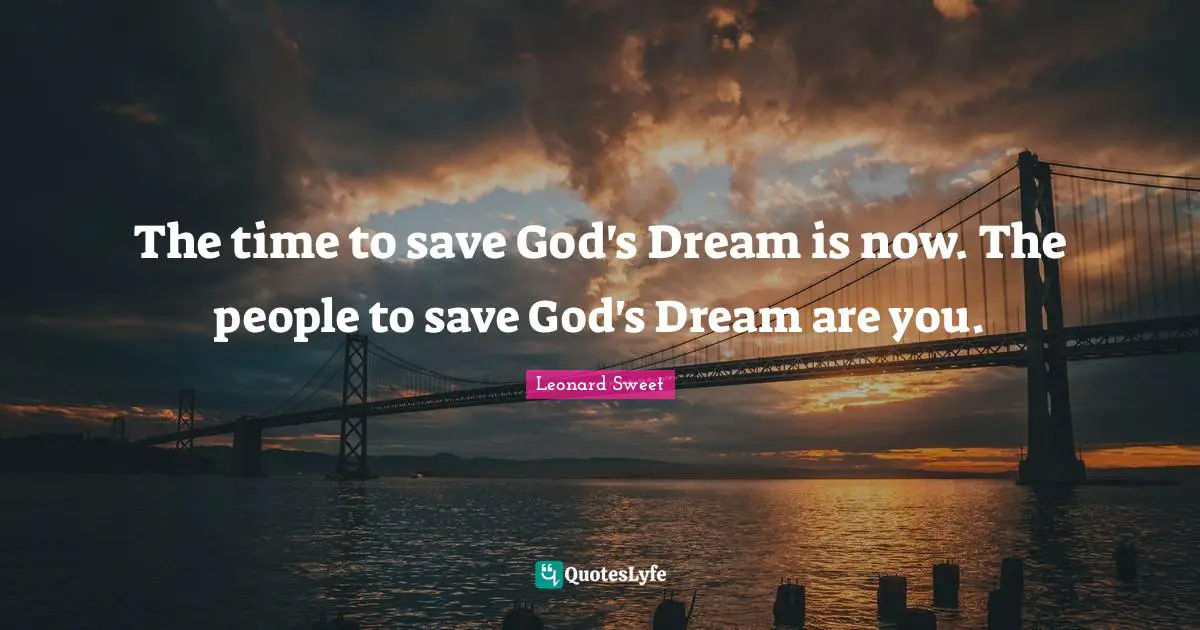 Leonard Sweet Quotes: "The time to save God's Dream is now. The people to save God's Dream are you."