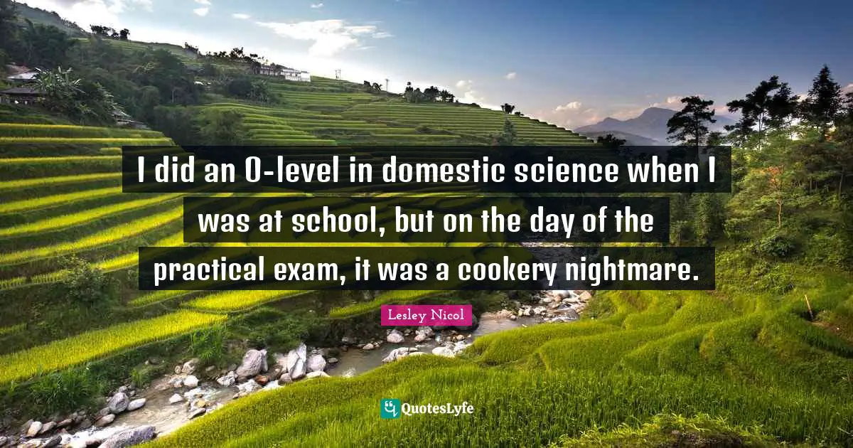 I did an O-level in domestic science when I was at school, but on the day of the practical exam, it was a cookery nightmare.