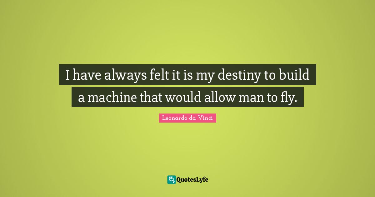 I have always felt it is my destiny to build a machine that would allow man to fly.