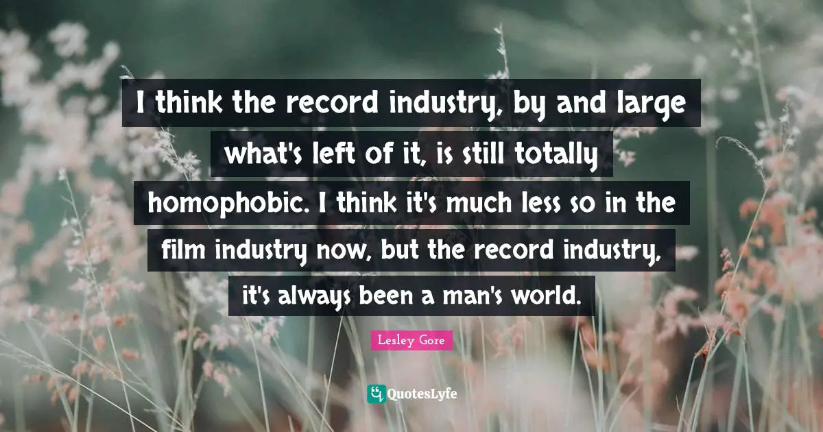 I think the record industry, by and large what's left of it, is still totally homophobic. I think it's much less so in the film industry now, but the record industry, it's always been a man's world.
