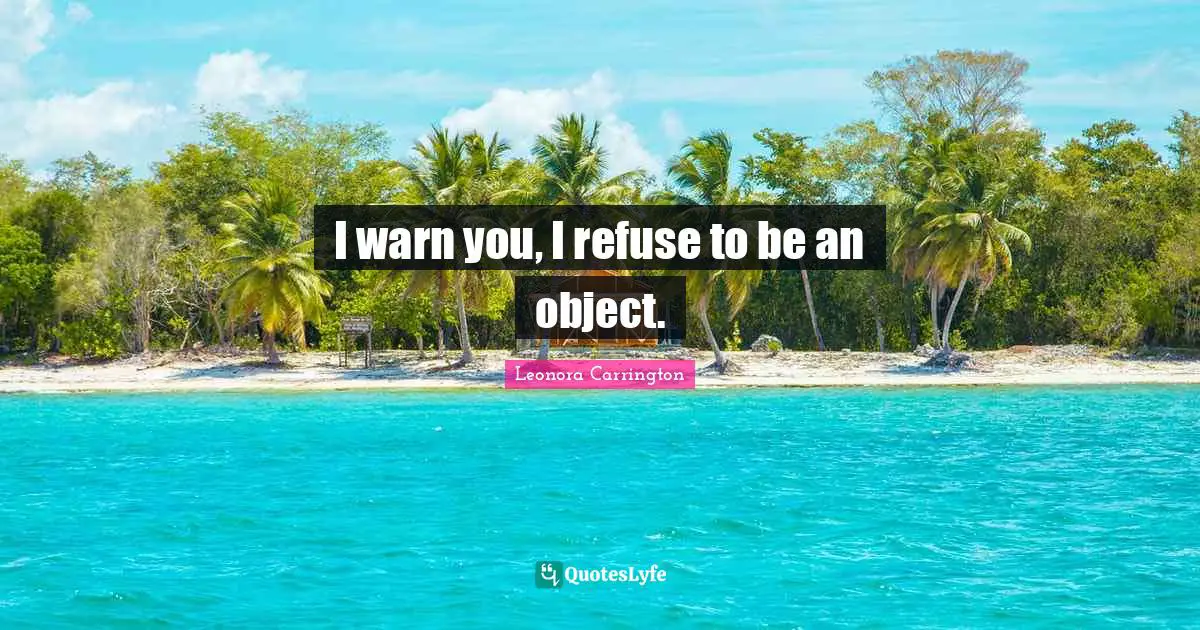 I warn you, I refuse to be an object.