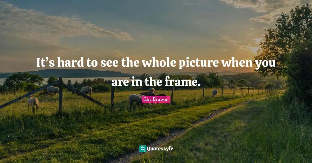 It’s hard to see the whole picture when you are in the frame.