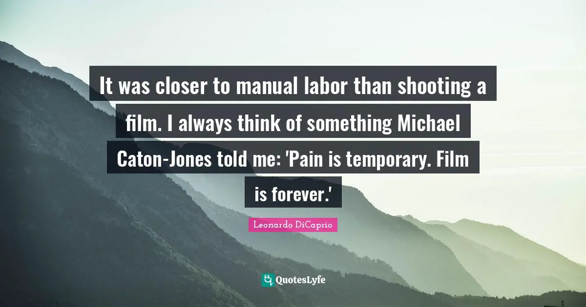 It was closer to manual labor than shooting a film. I always think of something Michael Caton-Jones told me: 'Pain is temporary. Film is forever.'