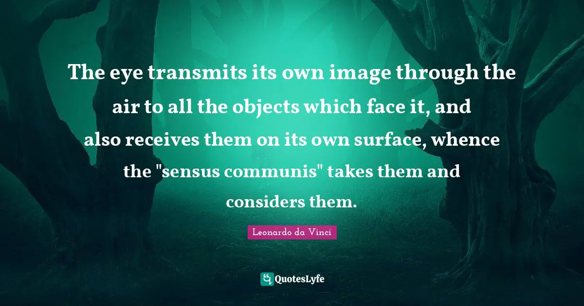 The eye transmits its own image through the air to all the objects which face it, and also receives them on its own surface, whence the "sensus communis" takes them and considers them.