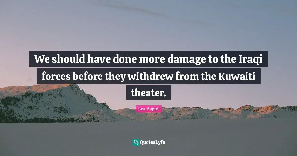 We should have done more damage to the Iraqi forces before they withdrew from the Kuwaiti theater.