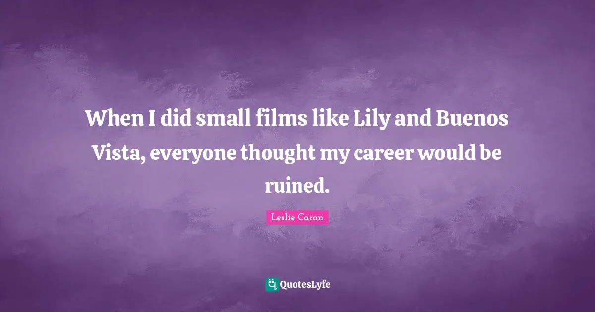 When I did small films like Lily and Buenos Vista, everyone thought my career would be ruined.