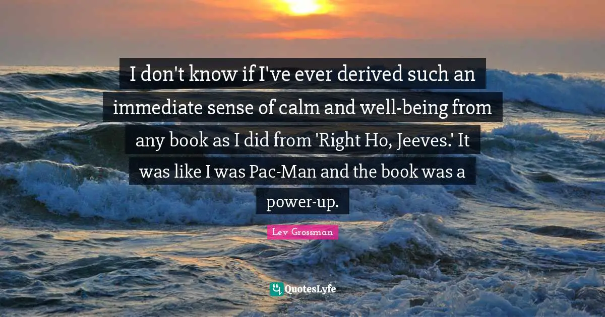 I don't know if I've ever derived such an immediate sense of calm and well-being from any book as I did from 'Right Ho, Jeeves.' It was like I was Pac-Man and the book was a power-up.