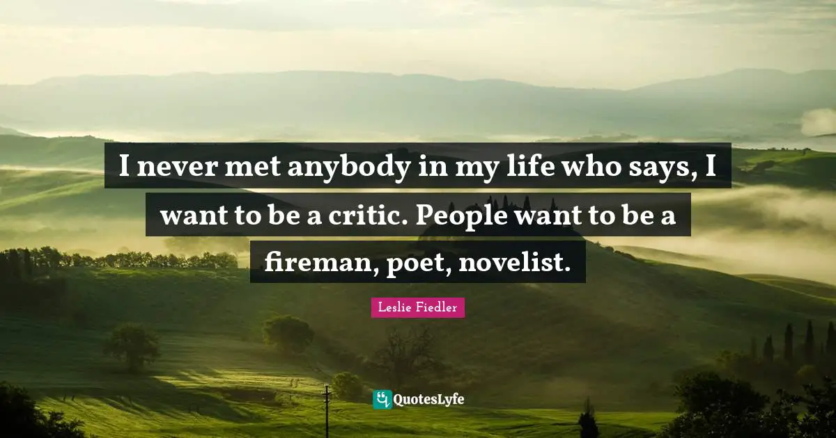 I never met anybody in my life who says, I want to be a critic. People want to be a fireman, poet, novelist.