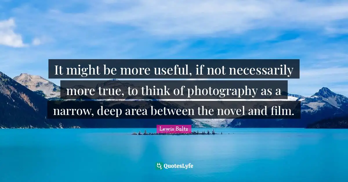 It might be more useful, if not necessarily more true, to think of photography as a narrow, deep area between the novel and film.