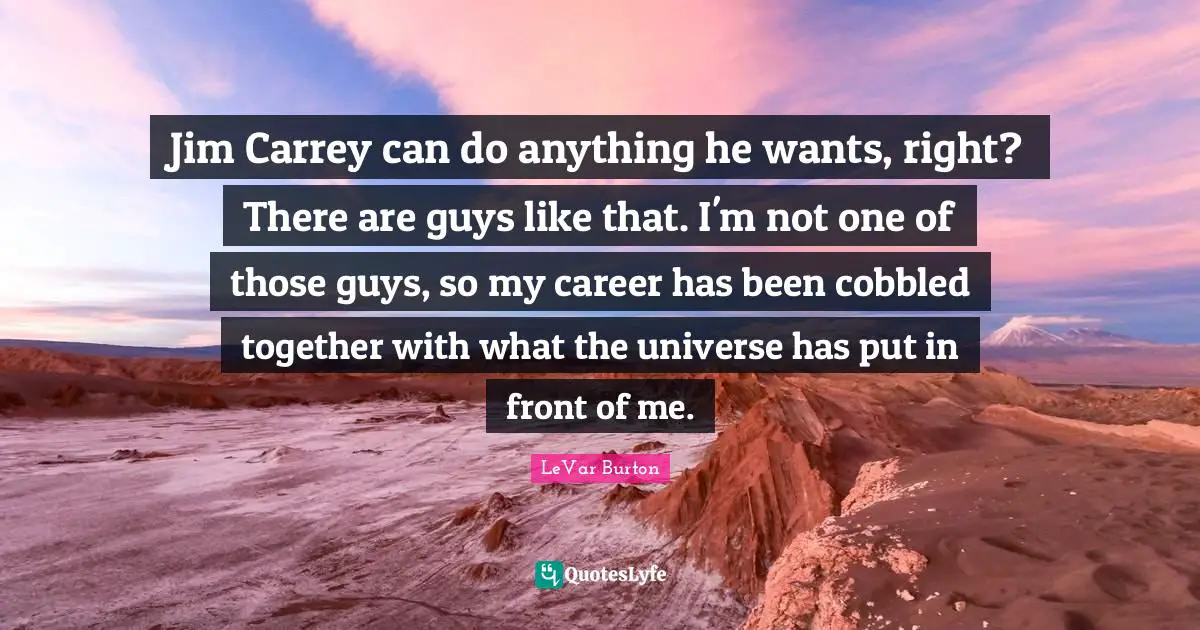 Jim Carrey can do anything he wants, right? There are guys like that. I'm not one of those guys, so my career has been cobbled together with what the universe has put in front of me.